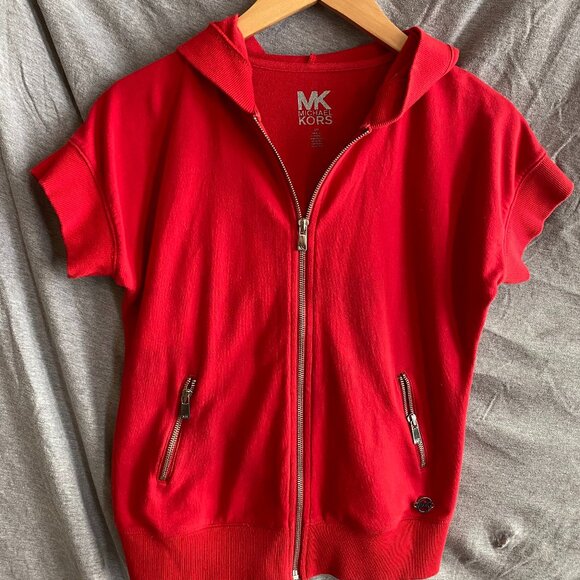 Michael Kors Other - Michael Kors Sz SMALL Hoodie Full Gold Zip French Terry Knit Red Top